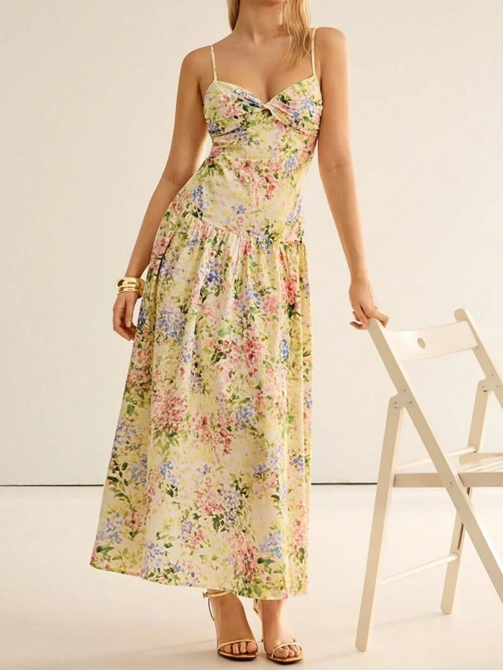 Multicolor Boho Women's Floral Print Spaghetti Maxi Dress